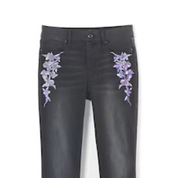 WHITE HOUSE BLACK MARKET THE SKINNY ANKLE FLORAL EMBROIDERED MID RISE JEANS OS - Picture 6 of 10